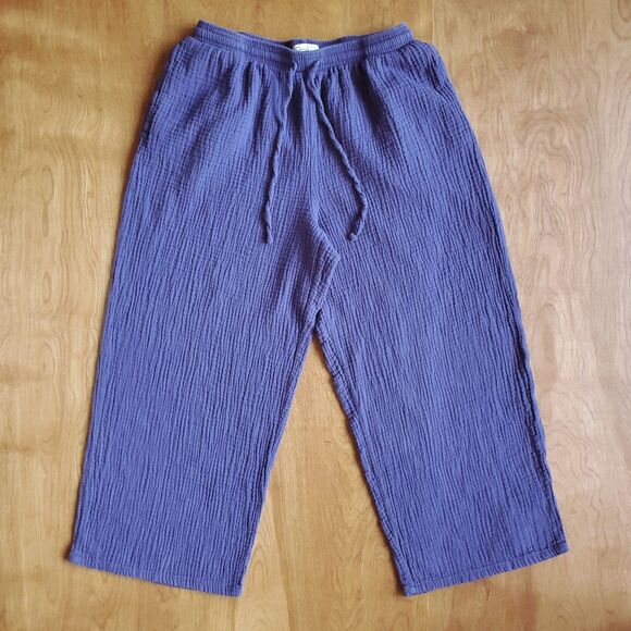 Jessica Simpson Pants - Jessica Simpson Gauze Pants Sz M Blue Indigo Wide Leg Resort Crop Pockets Cotton
